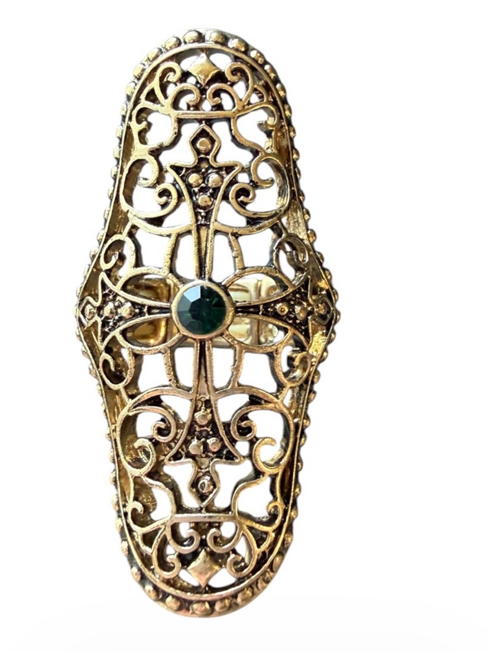 Gold Filigree Oval Statement Ring with gem Stone